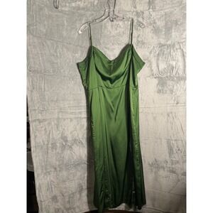 Abercrombie & Fitch Camille Slip Midi Dress Green Spaghetti Strap Side Slit
